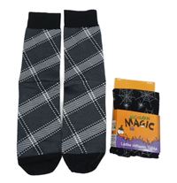 Nové - 2x Dámské šedo-černé kárované ponožky + černé halloweenské punčocháče 