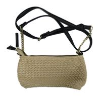 Dámska béžovo-čierna slaměná crossbody kabelka Primark