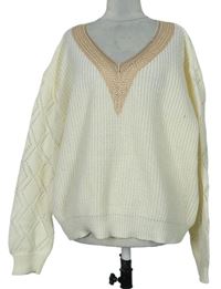 Dámsky smotanový sveter s perforovanými rukávy