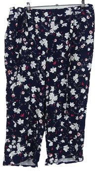 Dámske tmavomodré kvetované culottes nohavice s opaskom Bonprix