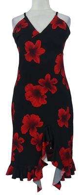 Dámske čierno-červené kvetované šaty