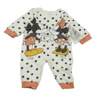 Nové- Bílý puntíkatý teplákový overal s Mickey Mousem a Minnie Disney