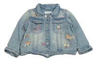 Modrá rifľová bunda s kvietkami Next