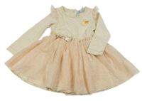 Béžovo-růžové bavlněno/tylové šaty s hvězdami 