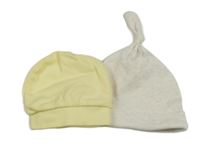 2x bavlněná čepice žlutá+ světlebéžová