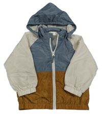 Modro-hnedo-smotanová šušťáková jarná bunda s kapucňou H&M
