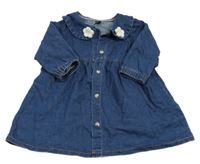 Modré rifľové prepínaci šaty s kvietkami Shein