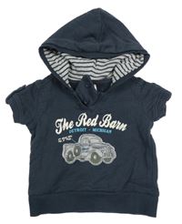 Tmavomodré tričko s autem a kapucí C&A