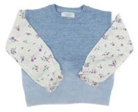 Bílá košile s květinami a modrou pletenou vestou Primark