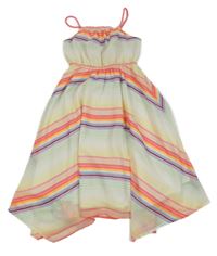 Bílo-růžovo-modro barevné pruhované šifonové šaty H&M
