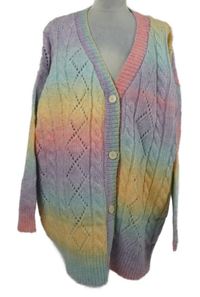 Dámský barevný vzorovaný pruhovaný propínací vlněný svetr Simply Be.