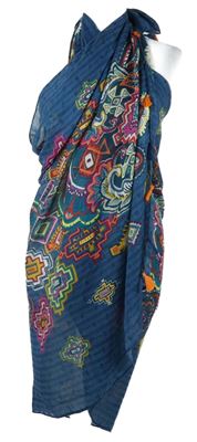 Dámské modré pareo so vzorom a strapcemi