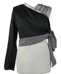 Dámská černo-stříbrná crop zavinovací halenka s jedním rukávem 