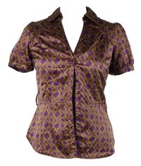 Dámska fialovo-horčicová kockovaná saténová blúzka H&M