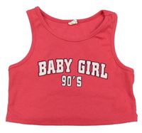 Ružový rebrovaný crop top s nápisom zn. Shein