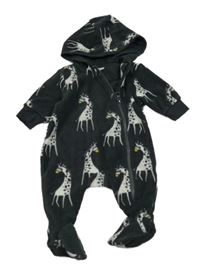 Tmavosivá fleecová kombinéza s žirafami  a kapucňou zn. Next