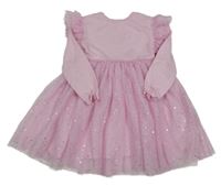Světlerůžové teplákovo/tylové šaty s flitry a volánky George