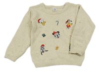 Béžový melírovaný svetr s Mickeym a kamarády Disney