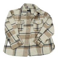 Béžovo-hnedo-čierna kockovaná flaušová košeľová bunda New Look
