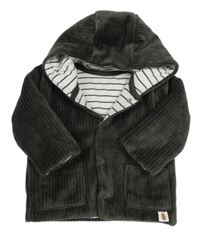 Tmavošedá sametová propínací zateplená mikina s kapucí M&S