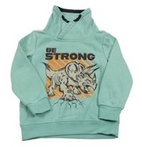 Svetlozelená mikina s dinosaurom a komínovým golierom Dopodopo