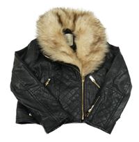 Čierna koženková bunda s kožešinou River Island