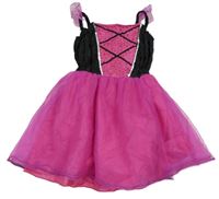 Kostým - Černo-fuchsiové saténovo/tylové šaty s hvězdami 