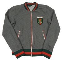 Sivá prepínaci mikina s pruhovanými lemy a nášivkou Gucci