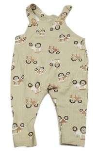 Béžové žebrované laclové tepláky s traktory Ergee