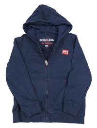 Tmavomodrá prepínaci mikina s potlačou a kapucňou