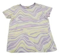 Levandulovo-bielo-žlté vzorované tričko