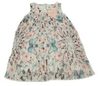 Smetanovo-zeleno-ružové šifónové plisované šaty s motýlikmi H&M