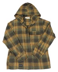 Hnědo-khaki-písková kostkovaná košile s kapucí ZARA
