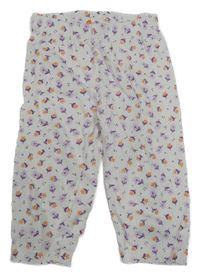 Bielo-lila-oranžové kvetované crop legíny Stacatto