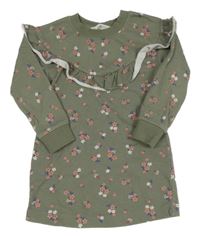 Khaki kvetované teplákové šaty s volánikom H&M
