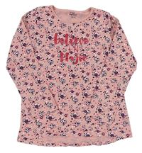 Svetloružové kvetované tričko s nápisom Topolino