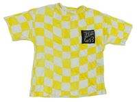 Bielo-žlté kockované crop tričko s nášivkou Zara