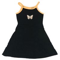 Čierne bavlnené šaty s motýlom a neonovým lemem Matalan