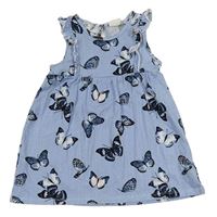 Modro-biele pruhované bavlnené šaty s motýly H&M