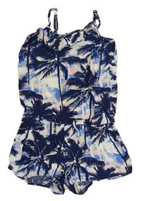 Bílo-tmavomodrý kraťasový overal s palmami H&M