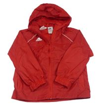 Červená šusťáková podzimní bunda s kapucí Adidas