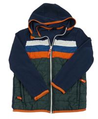 Tmavomodro-barevná fleecovo/šusťáková zateplená bundokošile s kapucí zn