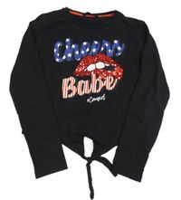 Čierne crop tričko s nápisem zavazováním Coolcat