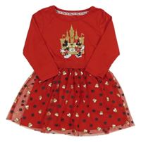 Červené bavlněno/tylové šaty s Minnií Disney 