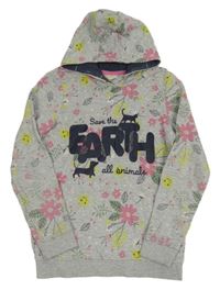 Sivá kvietkovana mikina so sluníčky a kapucňou zn. Kids