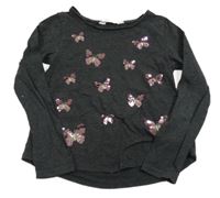 Tmavosivé tričko s motýlky z flitrů H&M
