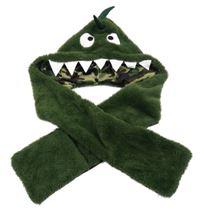 Tmavozelená kožešinová čepice se šálou - příšerka