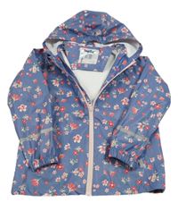 Modrá nepromokavá bunda s kvietkami a kapucňou Lupilu