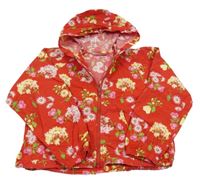 Červená květovaná plátěná bunda s kapucí Cdept 