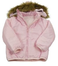 Světlerůžová šusťáková zateplená bunda s odepínací kapucí 